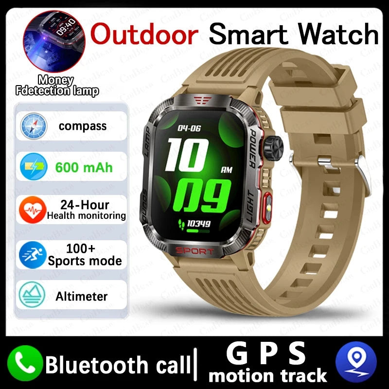 2025 New Outdoor Sport Smart Watch Men Compass LED Flashlight 600mAh Battery Health Monitoring Waterproof BT Call Smartwatch