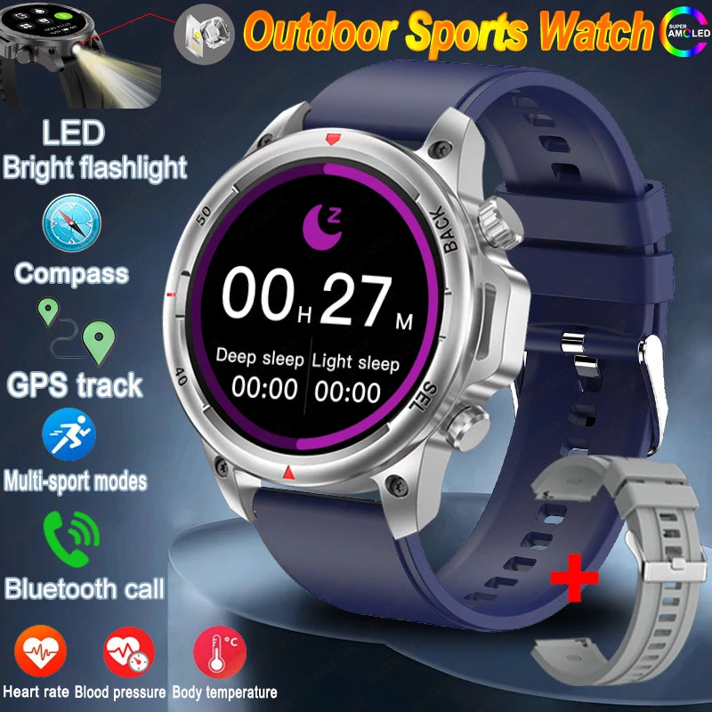 For Huawei Bluetooth Call Smart Watch Men AMOLED HD Large Screen With Flashlight Heart Rate NFC Waterproof GPS Sports SmartWatch