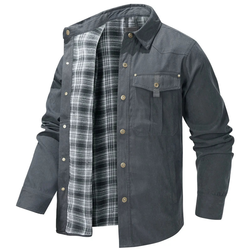 Spring Autumn Mens Flannel Plaid Shirt Jacket Casual Men Retro Lapel Cotton Warm Shirts Men Tactical Windbreaker Jacket Clothing