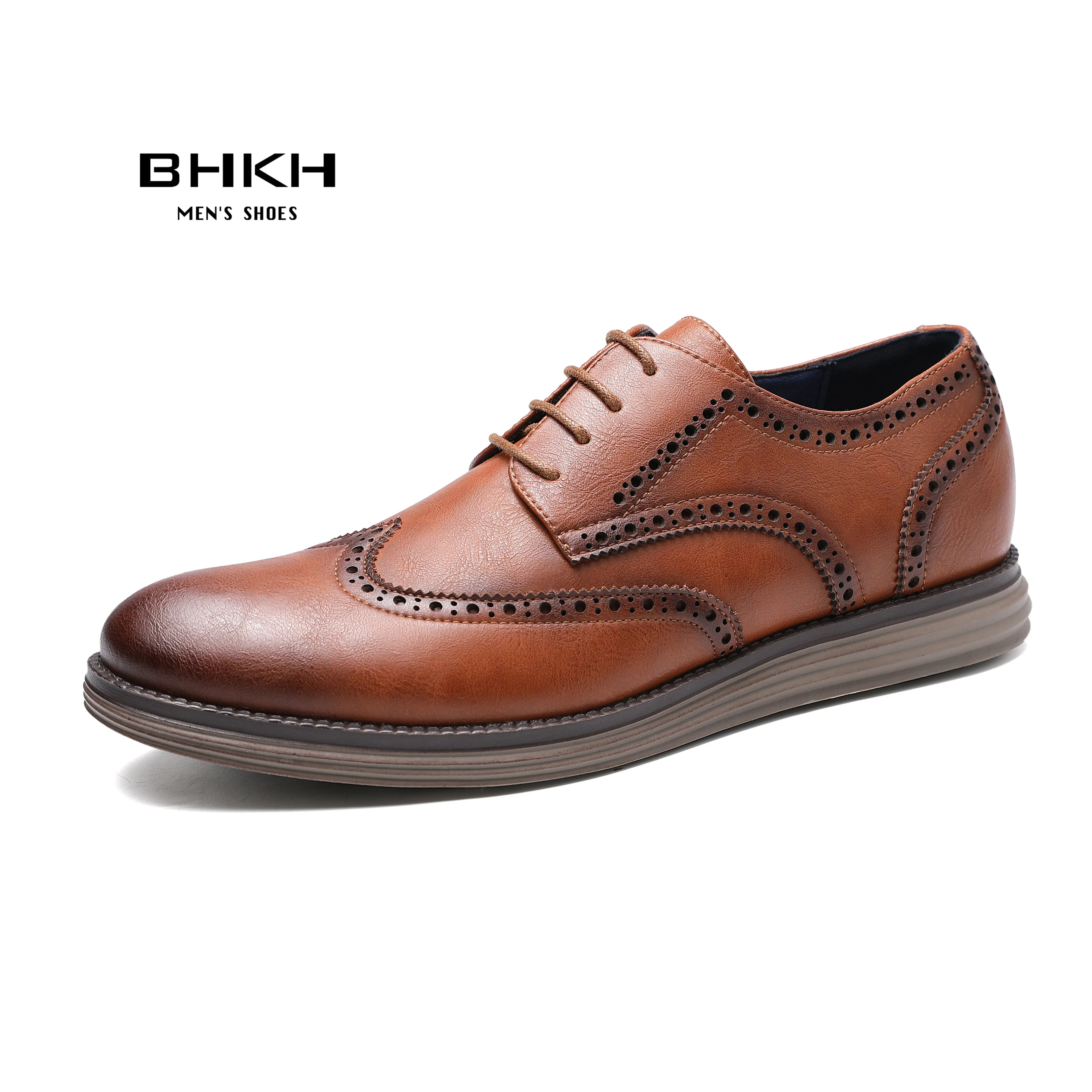 BHKH 2025 Genuine Leather Dress Shoes Comfy Men Casual Shoes Smart Business Work Office Lace-up Men Shoes