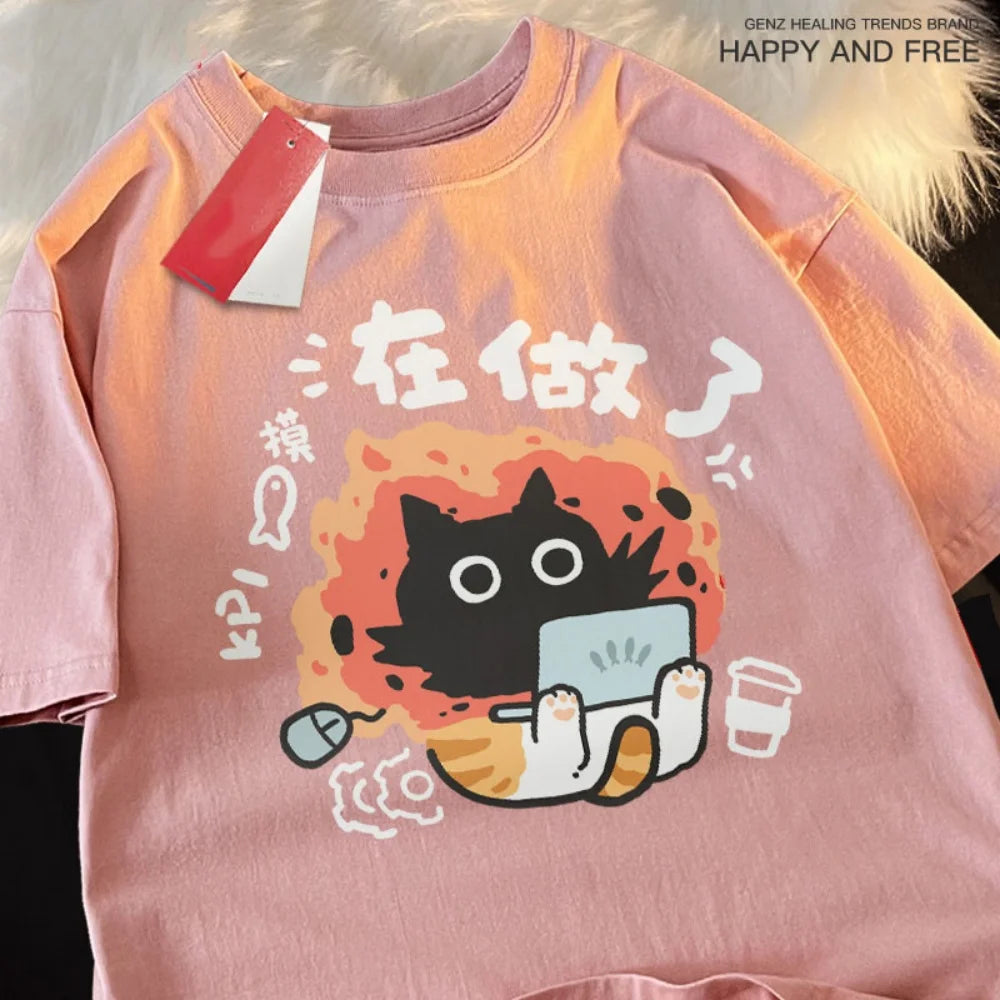 Unisex Summer 2025 New American Retro Trend, Round Neck Top, Casual Loose Fit, Stylish WearShort Sleeved T-shirt