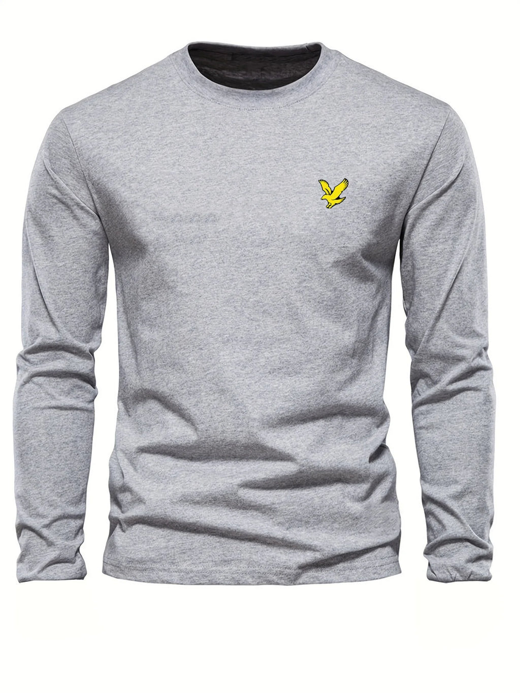 Men's 100% pure cotton loose fit comfortable casual sports eagle pattern printed round neck long sleeved T-shirt top