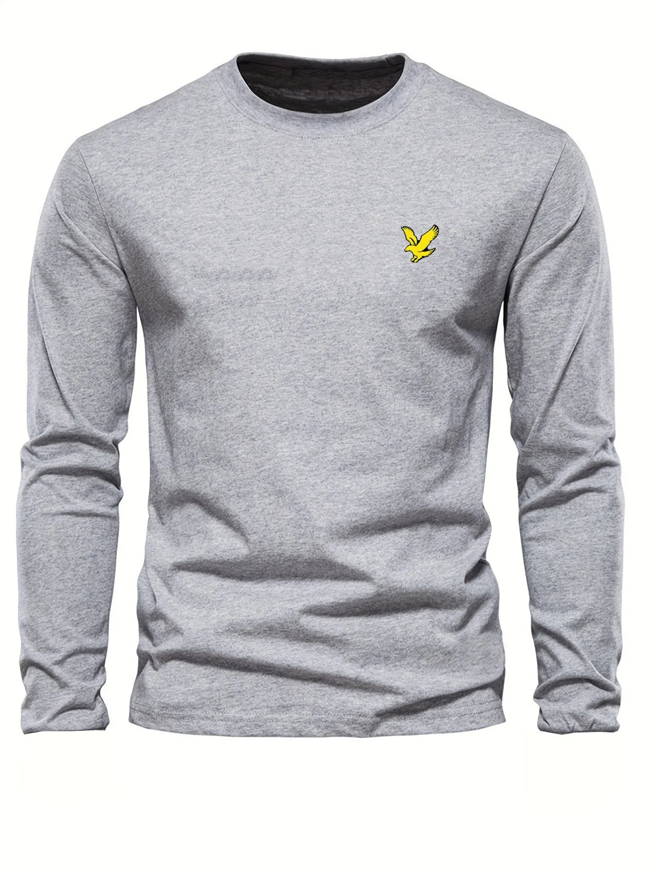 Men's 100% pure cotton loose fit comfortable casual sports eagle pattern printed round neck long sleeved T-shirt top