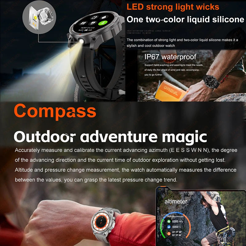 For Huawei Bluetooth Call Smart Watch Men AMOLED HD Large Screen With Flashlight Heart Rate NFC Waterproof GPS Sports SmartWatch