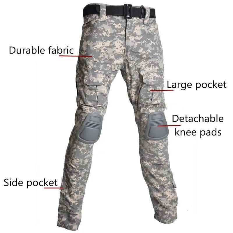 Paintball Tactical Suits Work Clothing Uniform Multi Pockets Combat Camo Shirts Hooded Cargo Knee Pads Pants Hunting Clothes