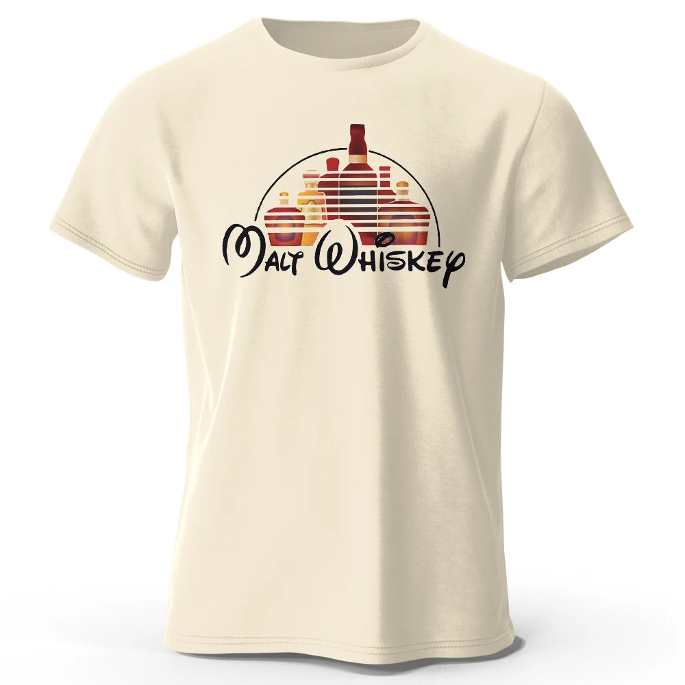Men's Malt Whiskey Printed T-Shirt 100% Cotton Oversized Funny Graphic Tees for Men Women Summer Tops