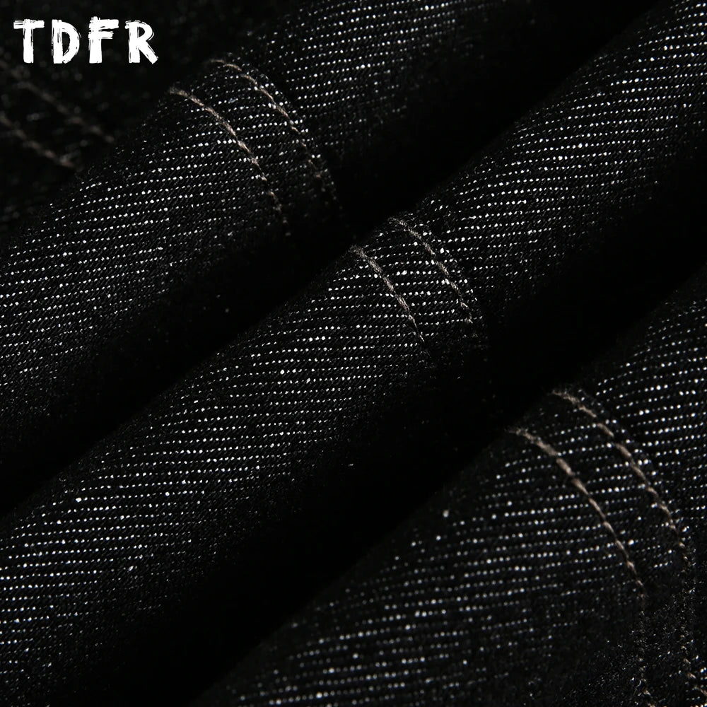Pocket Fake Two Pieces Denim Jacket Mens Spliced Retro Casual Stand Collar Long Sleeve Outerwear Man