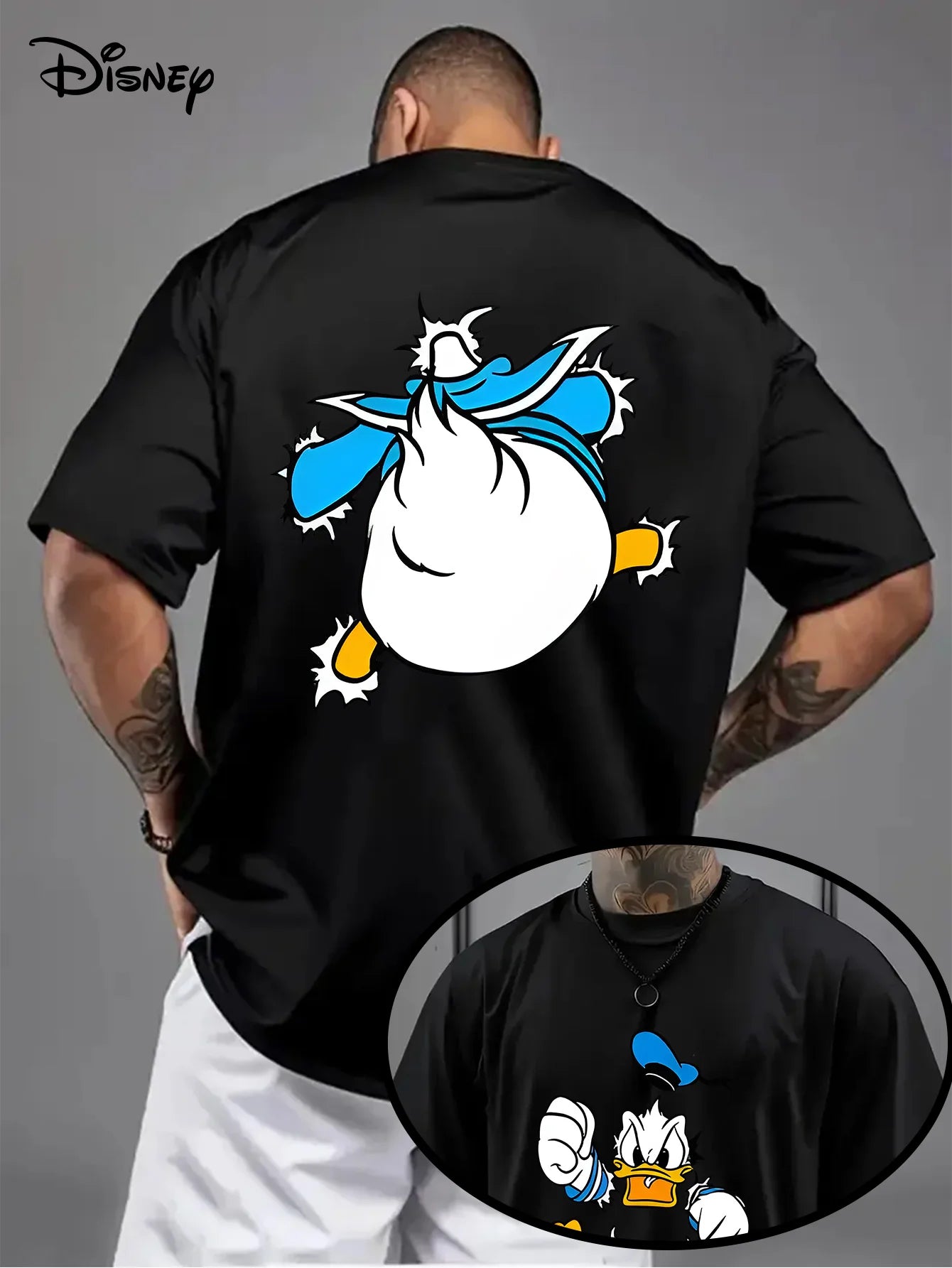 Men's Donald Duck Dual-Sided Cartoon T-Shirt Summer Cotton Women Top Tee Streetwear Casual Trendy Oversized Loose Couple Unisex