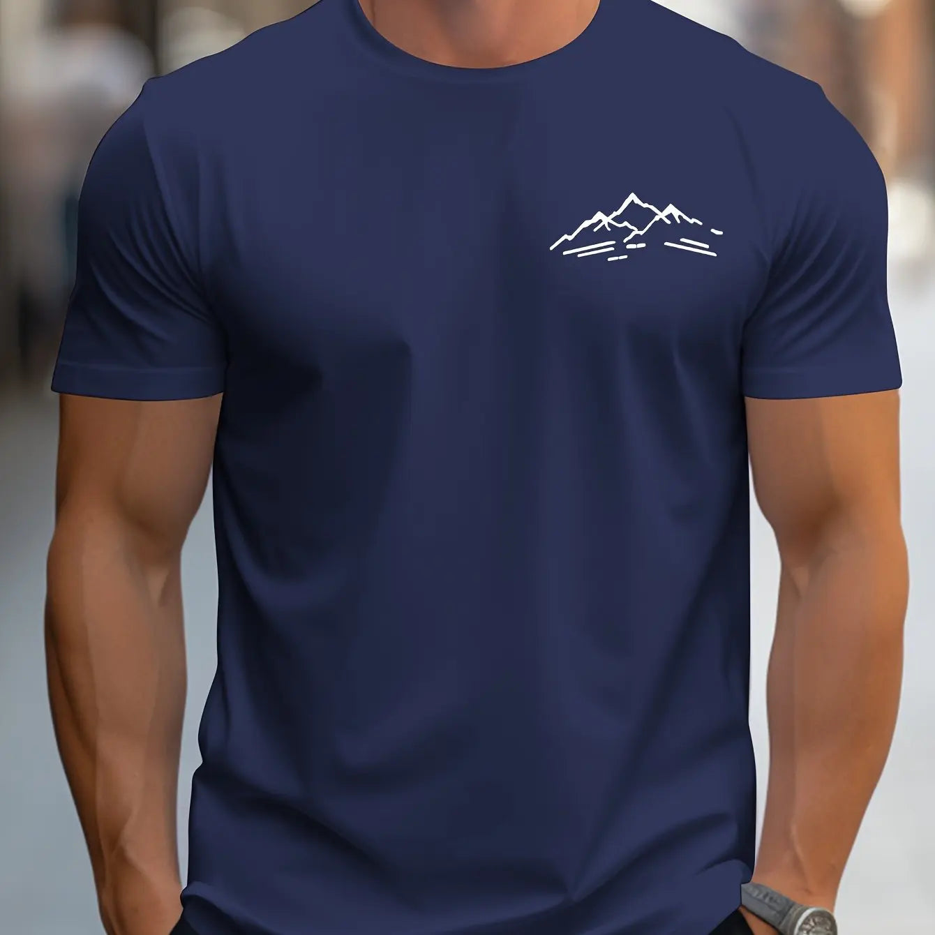 Men's summer 100 cotton fashionable casual sports loose plus size mountain pattern printed round neck short sleeved T-shirt