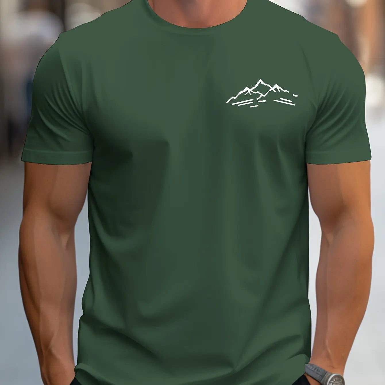 Men's summer 100 cotton fashionable casual sports loose plus size mountain pattern printed round neck short sleeved T-shirt