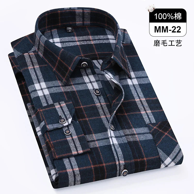 Men's 100% Pure Cotton Flannel Soft Regular-fit Long Sleeve Brushed  Shirt Single Pocket Comfortable Casual Plaid  Shirts S-8XL