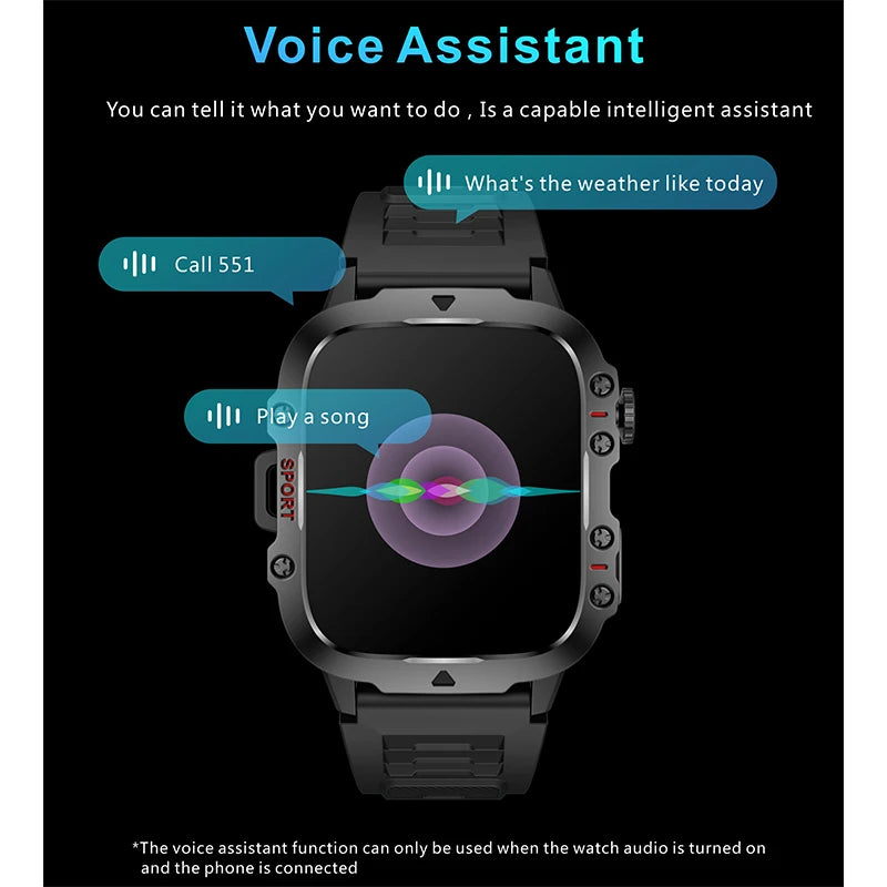 2025 New 3TAM Waterproof Smart Watch Men Outdoor Sports Fitness Tracker Health Monitor 1.96"HD BT Call Waterproof Smartwatch