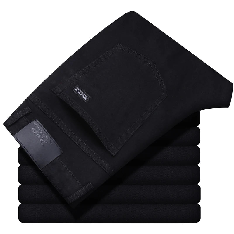 Men Classic Advanced Fashion Brand Pure Black Jeans Man Soft Breathe Stretch Slim Straight Denim Trousers Mens Pants Overalls