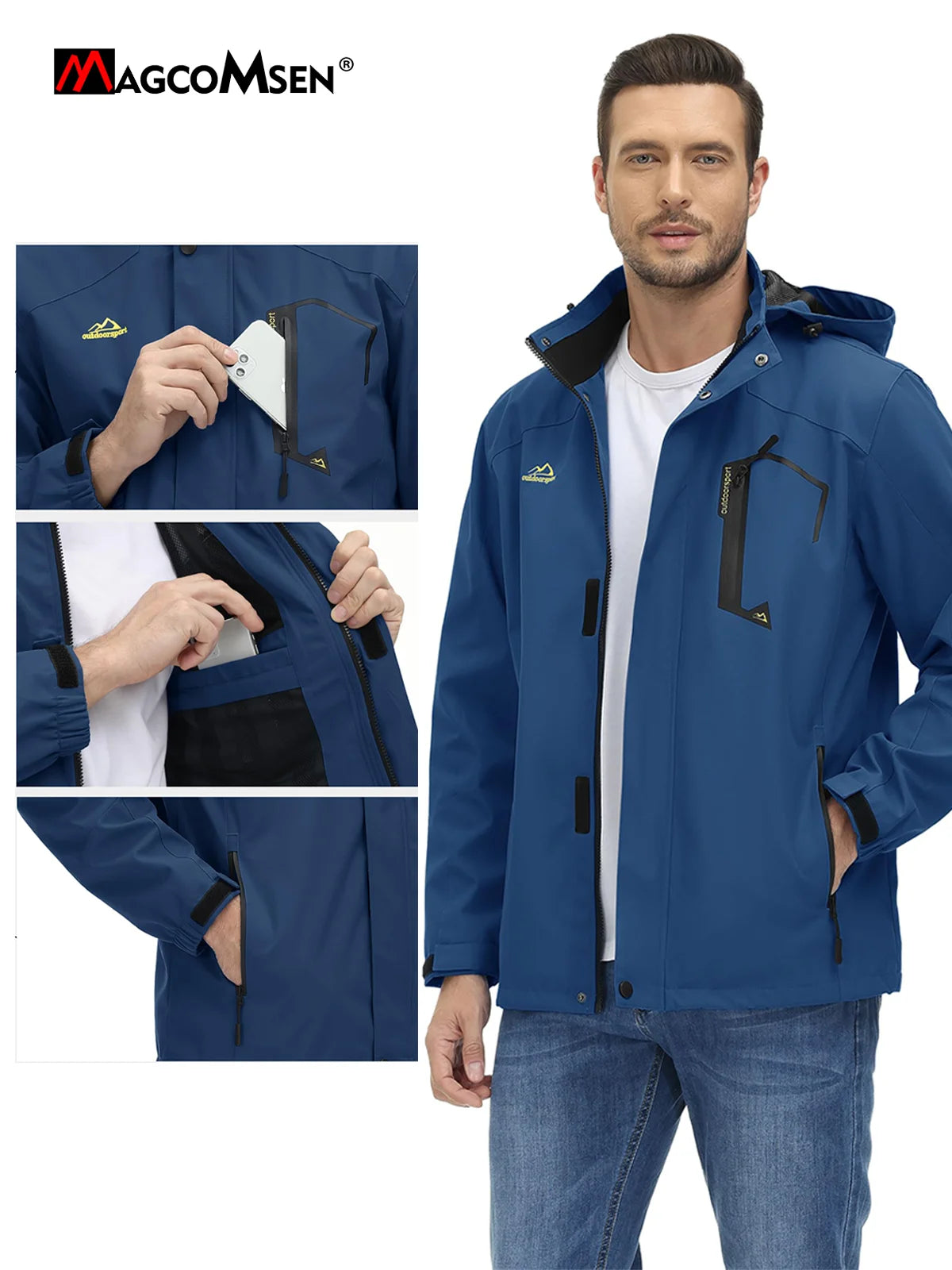 MAGCOMSEN Lightweight Rain Jackets Mens Waterproof Hiking Jackets Mesh Lined Spring Autumn Outdoor Jacket Coats Male Windbreaker