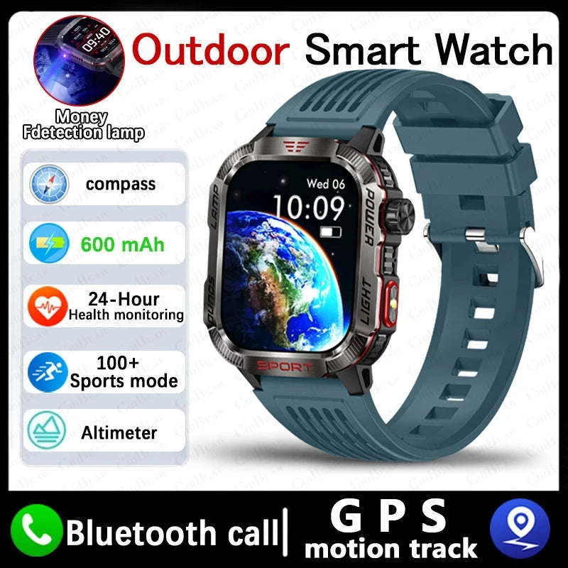 2025 New Outdoor Sport Smart Watch Men Compass LED Flashlight 600mAh Battery Health Monitoring Waterproof BT Call Smartwatch