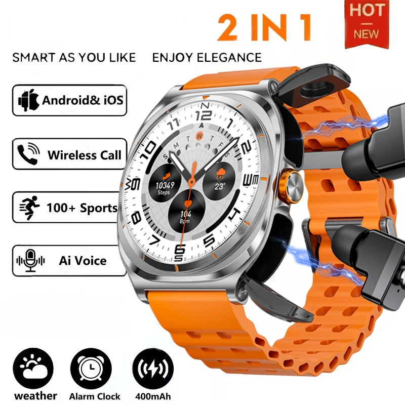 New Popular Wireless Bluetooth watch Men water proof TWS Earphones Dual Earphones Call Health Monitor Sports Music Smartwatch