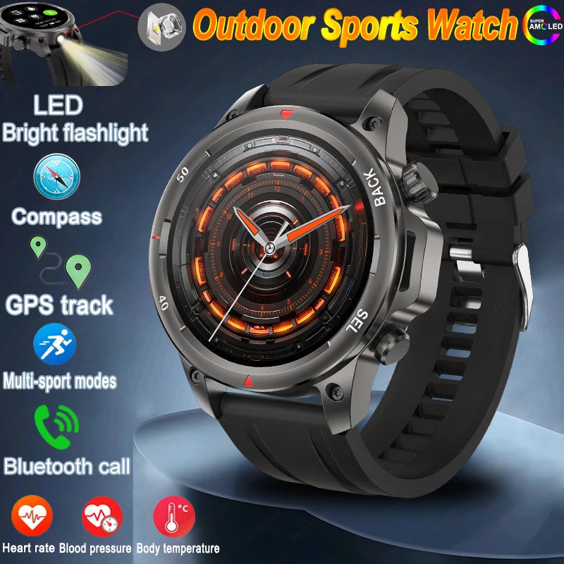 For Huawei Bluetooth Call Smart Watch Men AMOLED HD Large Screen With Flashlight Heart Rate NFC Waterproof GPS Sports SmartWatch