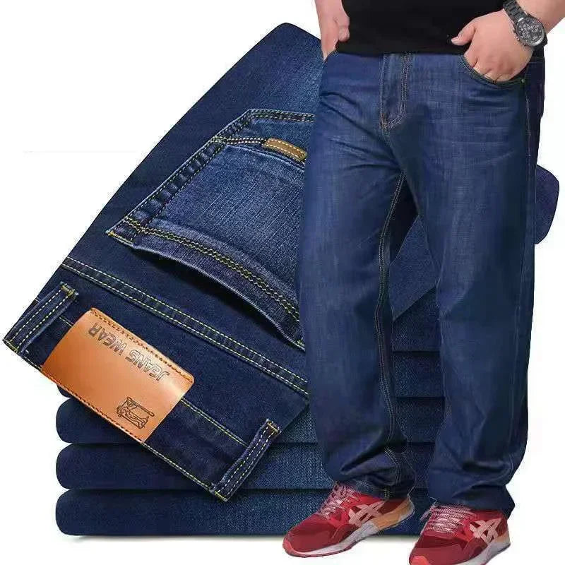 Mens Large Size Black Jeans 10XL Oversize High Waist Loose Trousers Husband Plus Size Loose Denim Trousers Blue Male Denim Pants