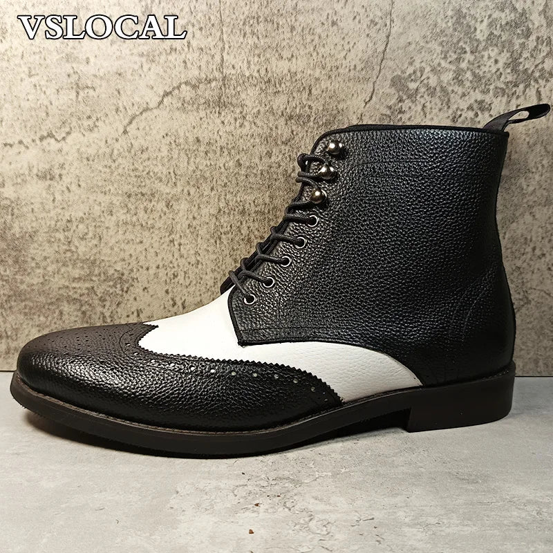 Luxury Brand Men Ankle Boots Casual Mens Dress Shoes Mix Colors WingTip Lace Up Chelsea Boots Genuine Leather Boots Men