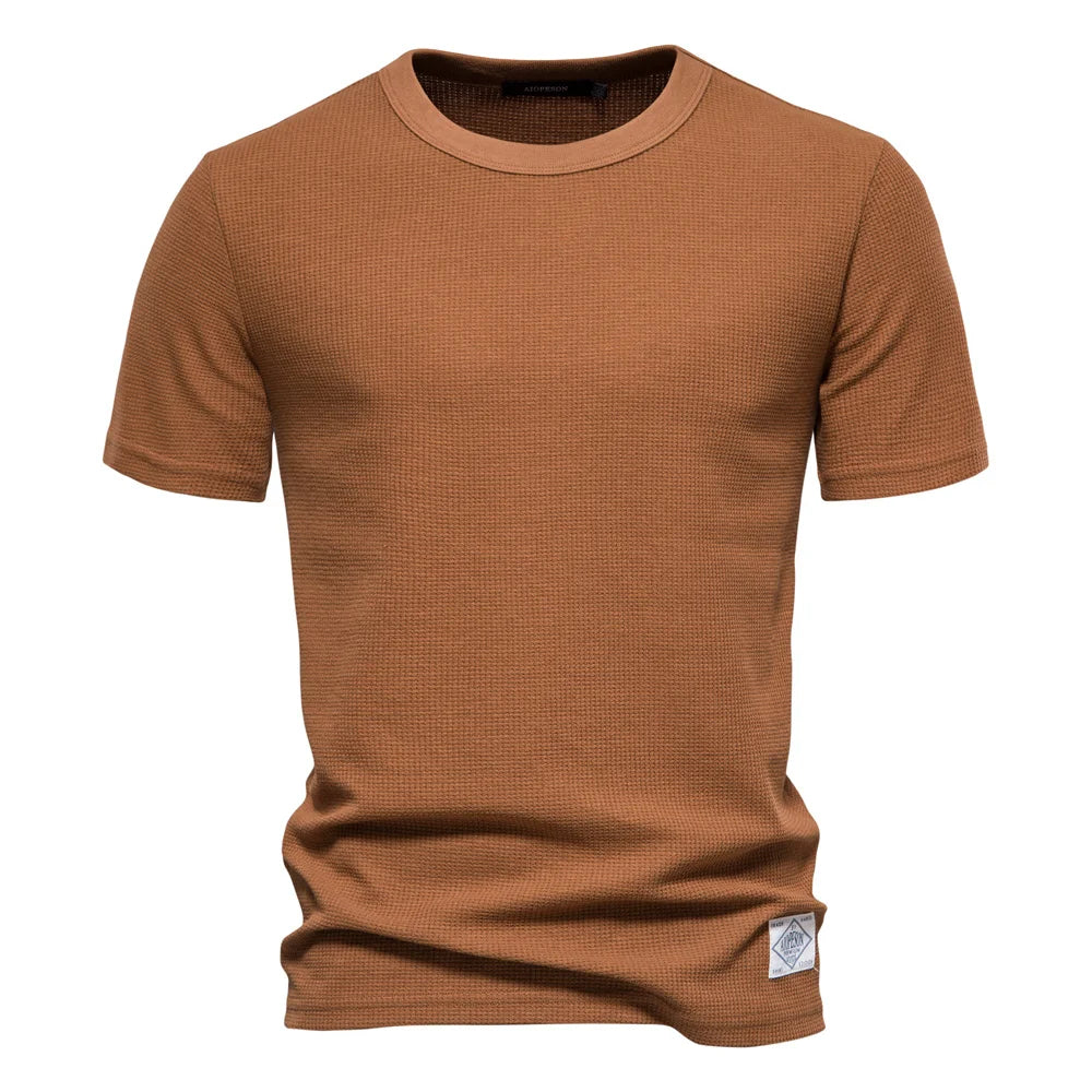 AIOPESON Solid Color Waffle T-shirts for Men Casual Brand Quality Short-sleeved Men's Tees New Summer Fashion Designer Tops Male