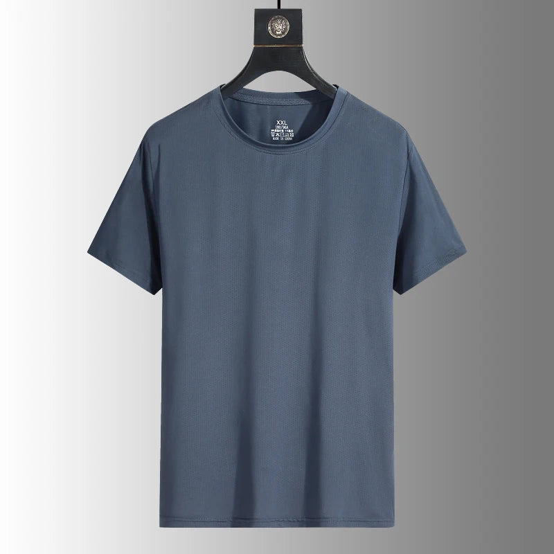 Men's Silk Ice Round Collar T-shirt, Simple Running Fitness Suit, Breathable Thin T-shirt, Quick Dry T-shirt, Summer