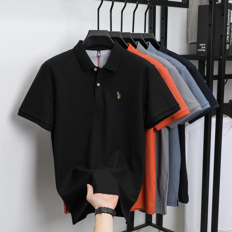 100% Cotton Breathable Short Sleeve T-shirt Men Luxury Brand Embroidery Loose Relaxed Summer Fashion Business Casual  POLO Shirt