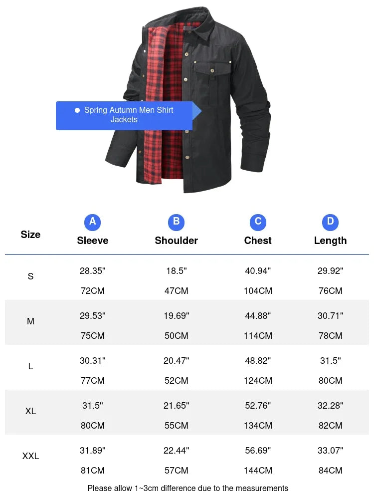 Spring Autumn Mens Flannel Plaid Shirt Jacket Casual Men Retro Lapel Cotton Warm Shirts Men Tactical Windbreaker Jacket Clothing