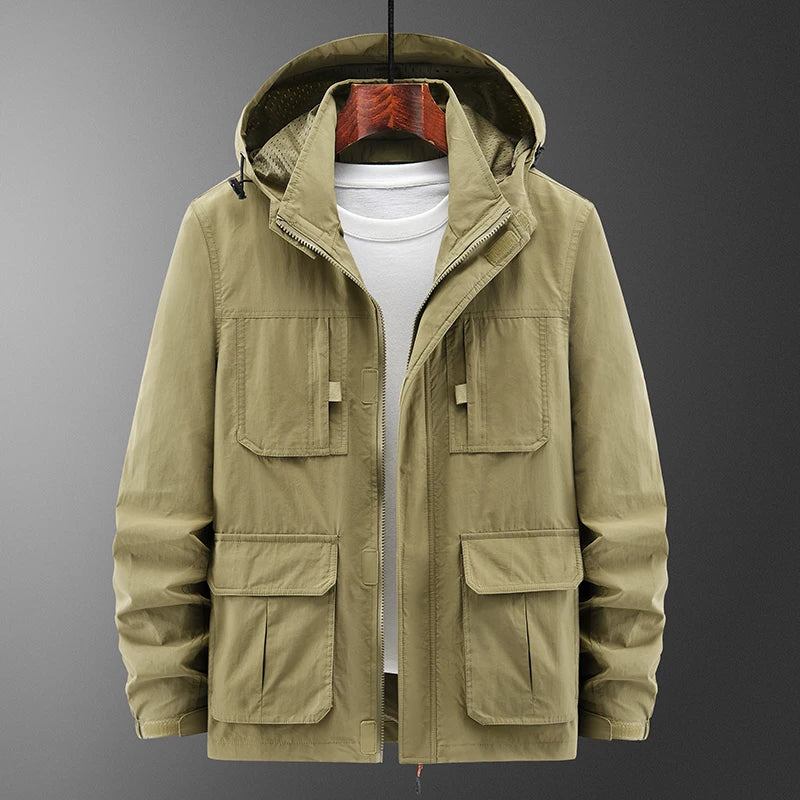 MINISO2024 new assault jacket, casual outdoor hooded plus size jacket, men's middle-aged and elderly jacket, autumn and winter o