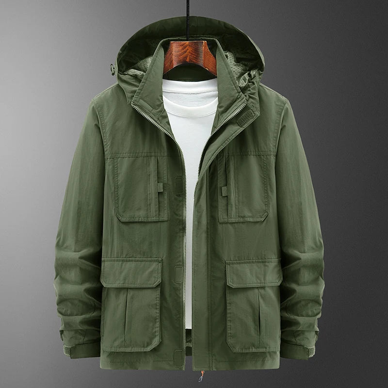 MINISO2024 new assault jacket, casual outdoor hooded plus size jacket, men's middle-aged and elderly jacket, autumn and winter o